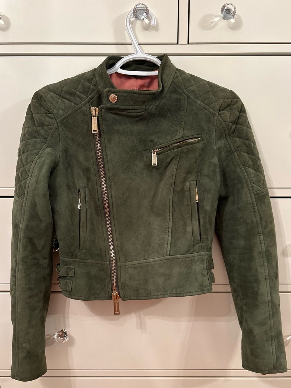 DSQUARED2 Suede Moto Jacket with Gold Hardware